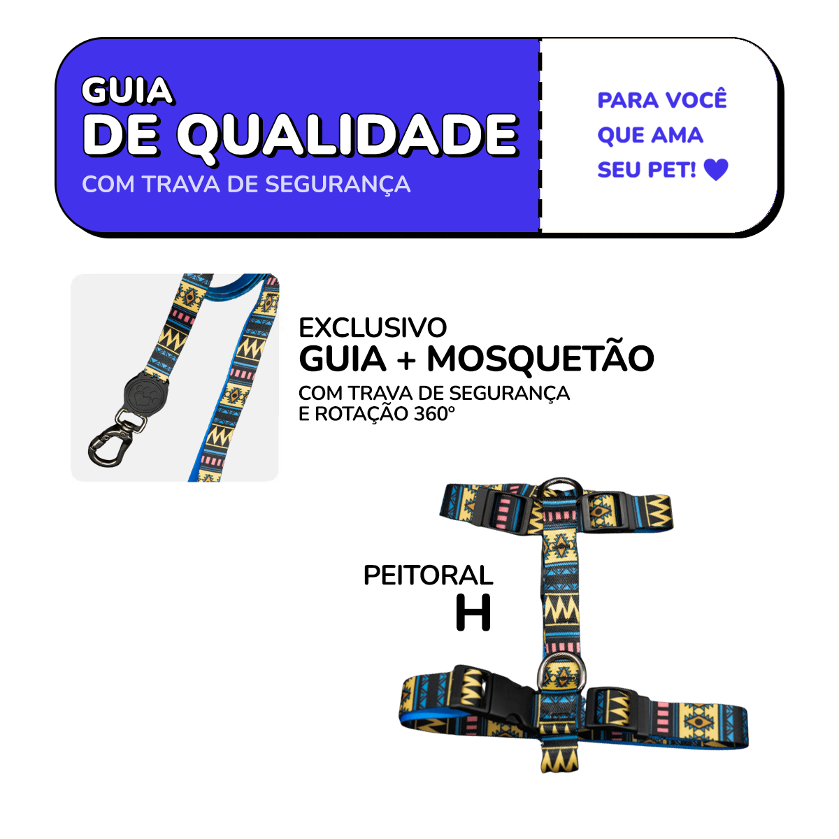 Coleira Peitoral H + Coleira de Pescoço Com Guia Para Cães (Modelo Asteka) - Imagem 3