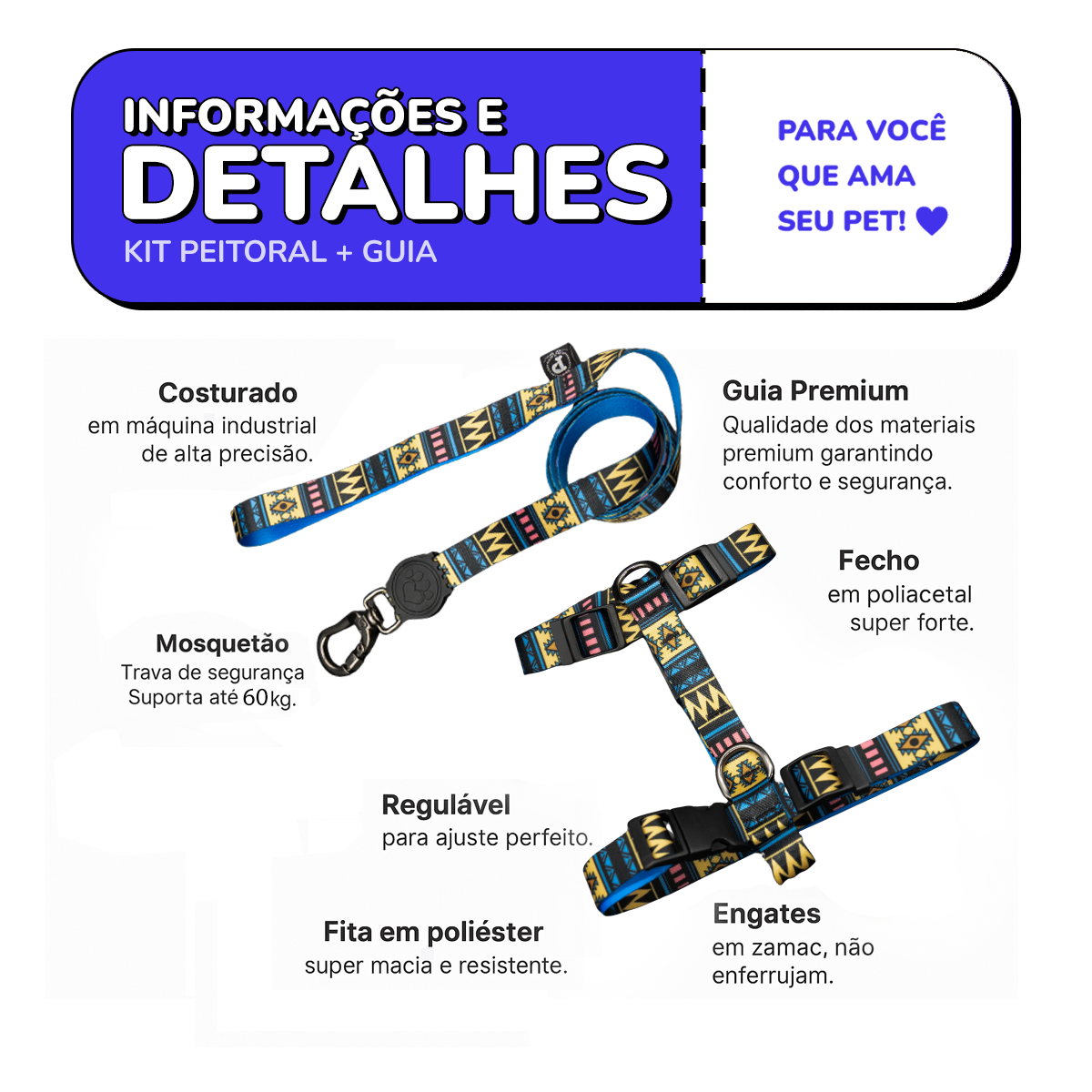 Coleira Peitoral H + Coleira de Pescoço Com Guia Para Cães (Modelo Asteka) - Imagem 2