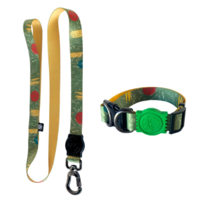 Coleira De Pescoço Para Cães + Guia Premium (Folhagem)